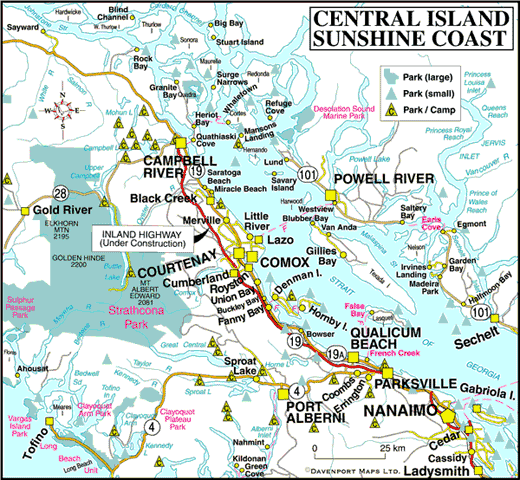Map of Central Vancouver Island, BC, Canada