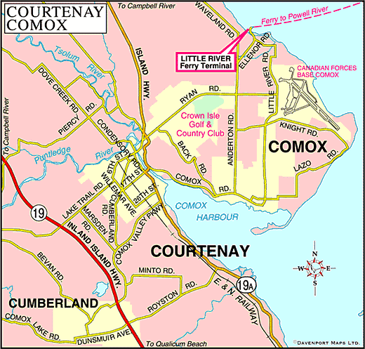 Map of Courtenay and Comox, Vancouver Island, BC, Canada