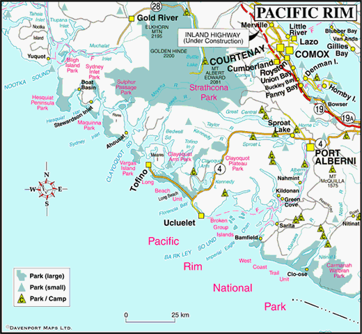Map of the Pacific Rim, West Coast Vancouver Island, BC, Canada