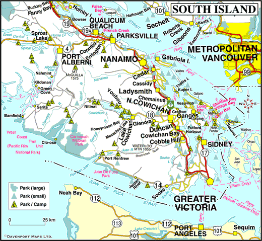 Map of South Vancouver Island, BC, Canada
