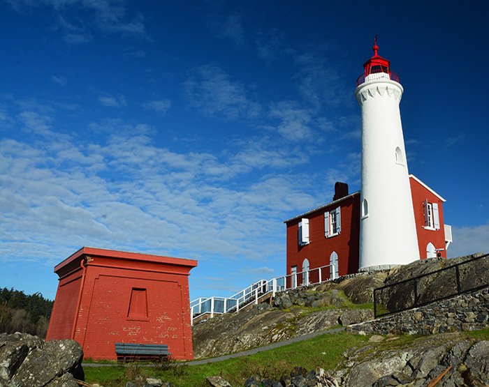 Fisgard Lighthouse at Fort Rodd Hill National Historic Site, Victoria, Vancouver Island, British Columbia, Canada
