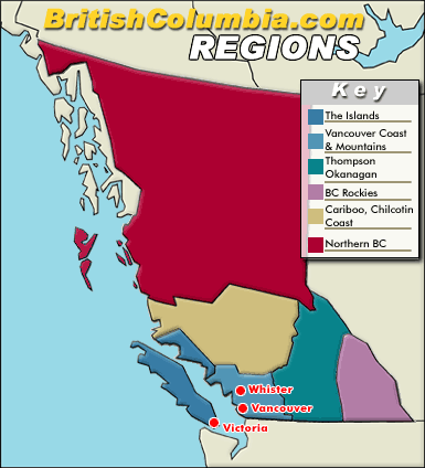 Map of British Columbia Regions - British Columbia Travel and Adventure  Vacations