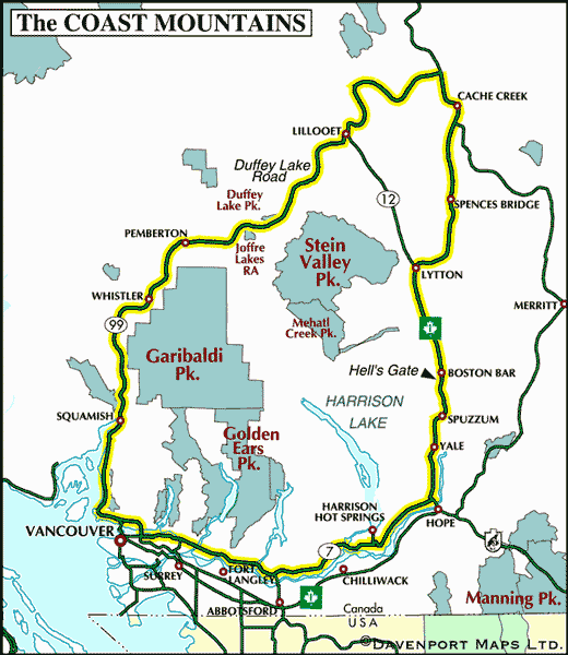 Circle Tour Map of the Coast Mountains, British Columbia