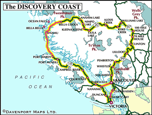 Circle Tour Map of the Discovery Coast, British Columbia
