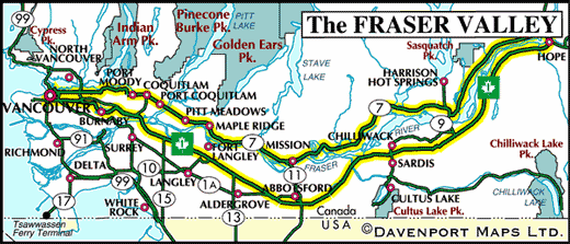 Circle Tour Map of the Fraser Valley, Greater Vancouver, BC