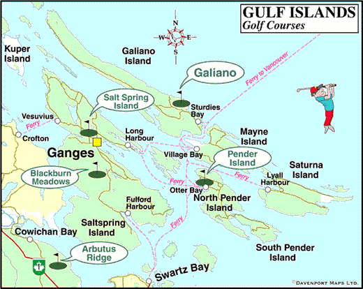 Map of Golf Courses in the Southern Gulf Islands, BC, Canada