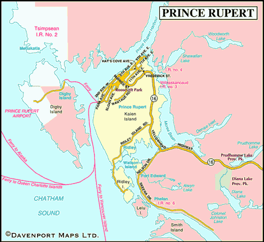 Map of Prince Rupert, Northern BC