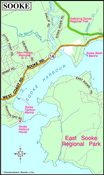 Map of Sooke, South Vancouver Island, BC, Canada