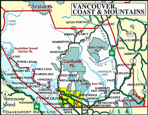 Map of Vancouver, Coast & Mountains, BC, Canada