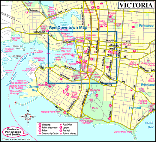 Map of Victoria, Vancouver Island, BC, Canada