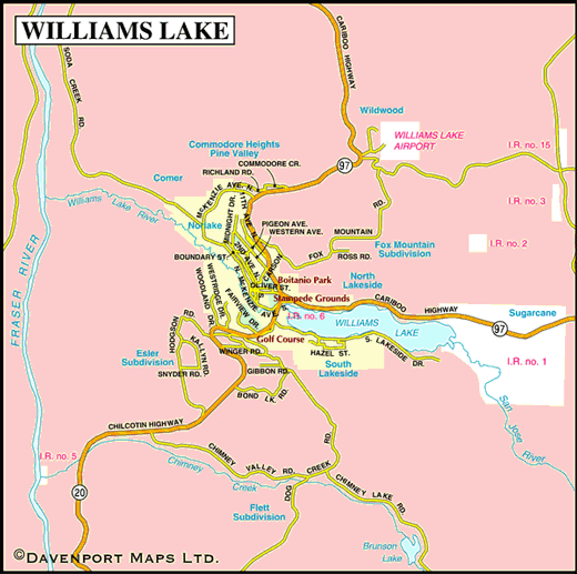 Map of Williams Lake, Cariboo, BC, Canada