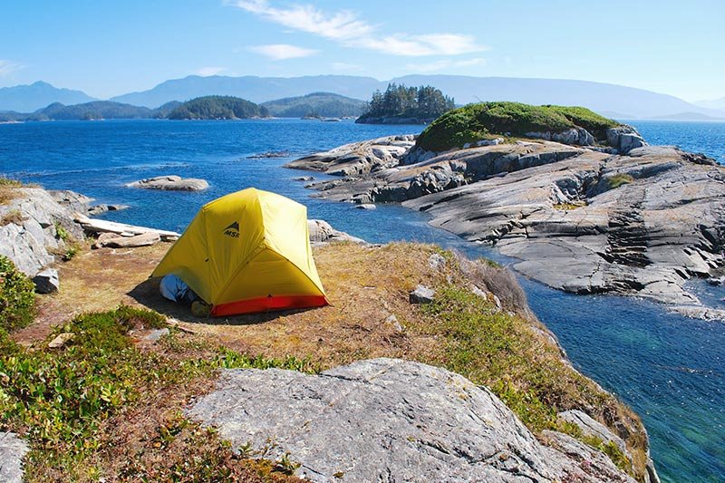 Campsite, Spirit of the West Adventures kayaking expeditions to Johnstone Strait and Broughton Archipelago, British Columbia, Canada