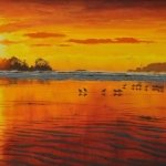 10 Tofino Artists You Need to Know, Mark Hobson, Chesterman Beach Sunset over Frank Island, Pacific Sands Resort, Vancouver Island, British Columbia