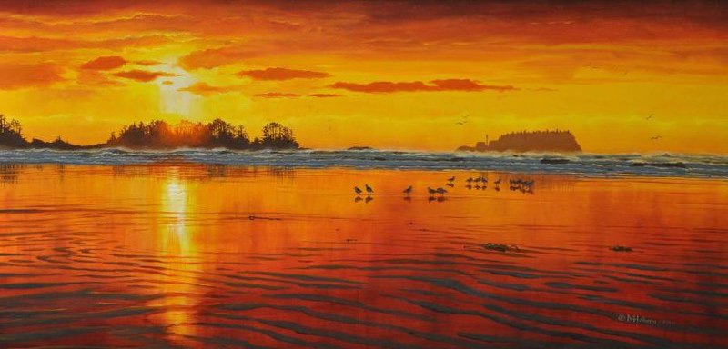 10 Tofino Artists You Need to Know, Mark Hobson, Chesterman Beach Sunset over Frank Island, Pacific Sands Resort, Vancouver Island, British Columbia