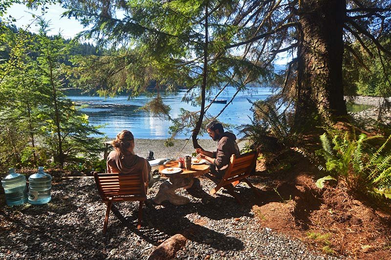 Base camp breakfast with a view: Orca Dreams offers kayaking, whale watching and luxury camping on Compton Island, Blackney Pass, British Columbia