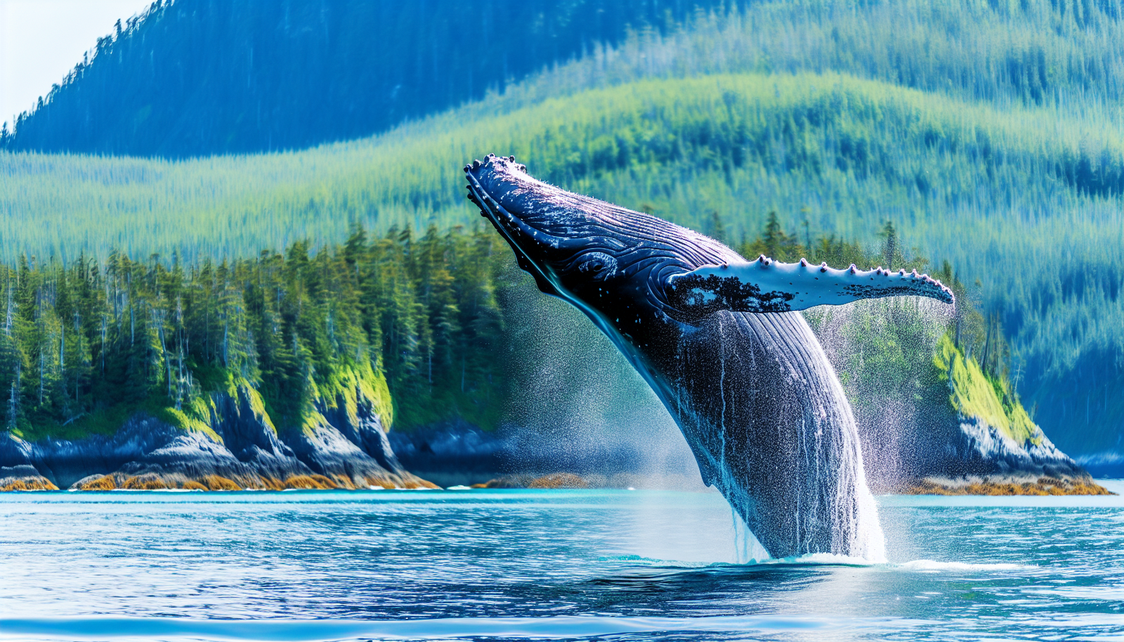 Majestic Humpback whale breaching in the waters of Haida Gwaii