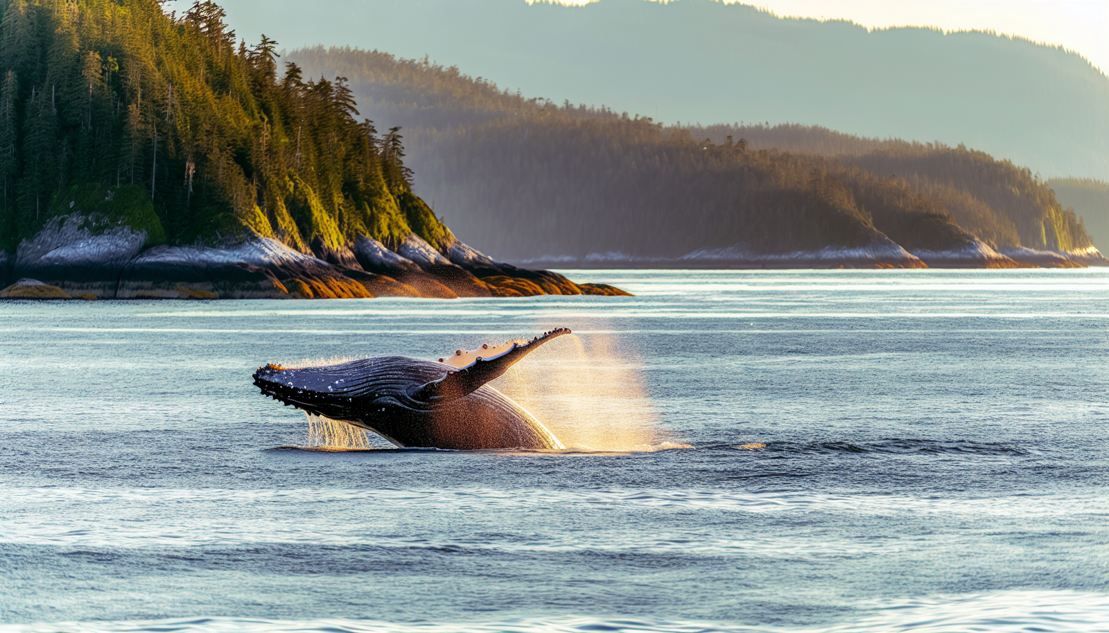 Humpback whale breaching in the ocean near Telegraph Cove