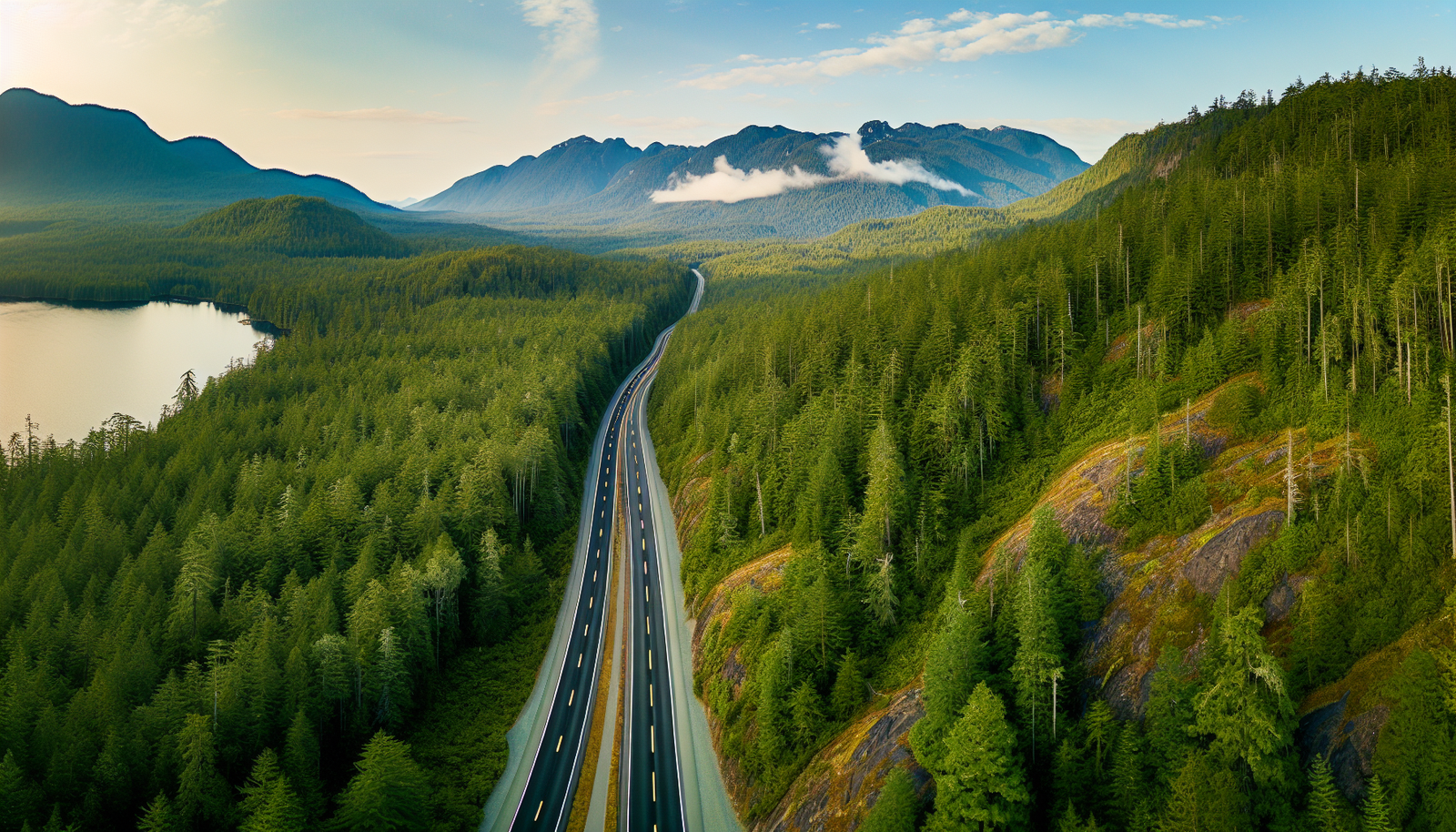 Aerial view of the scenic drive along Highway 20 to Bella Coola