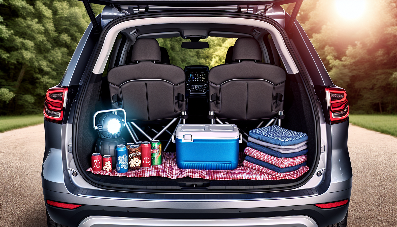 Preparing for a drive-in adventure with packed essentials and comfortable seating