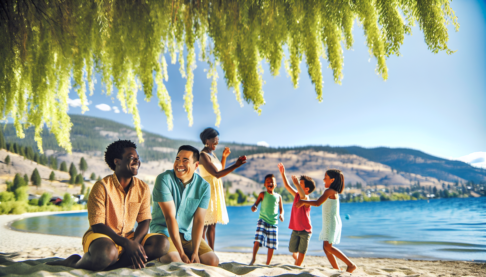 Families enjoying the shores of Okanagan Lake