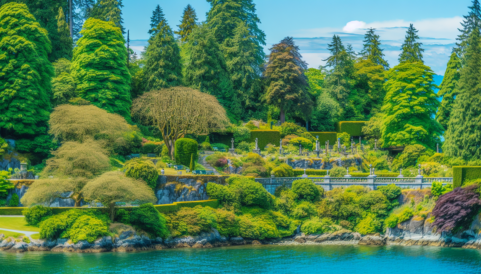 Scenic view of Stanley Park with lush greenery and the ocean
