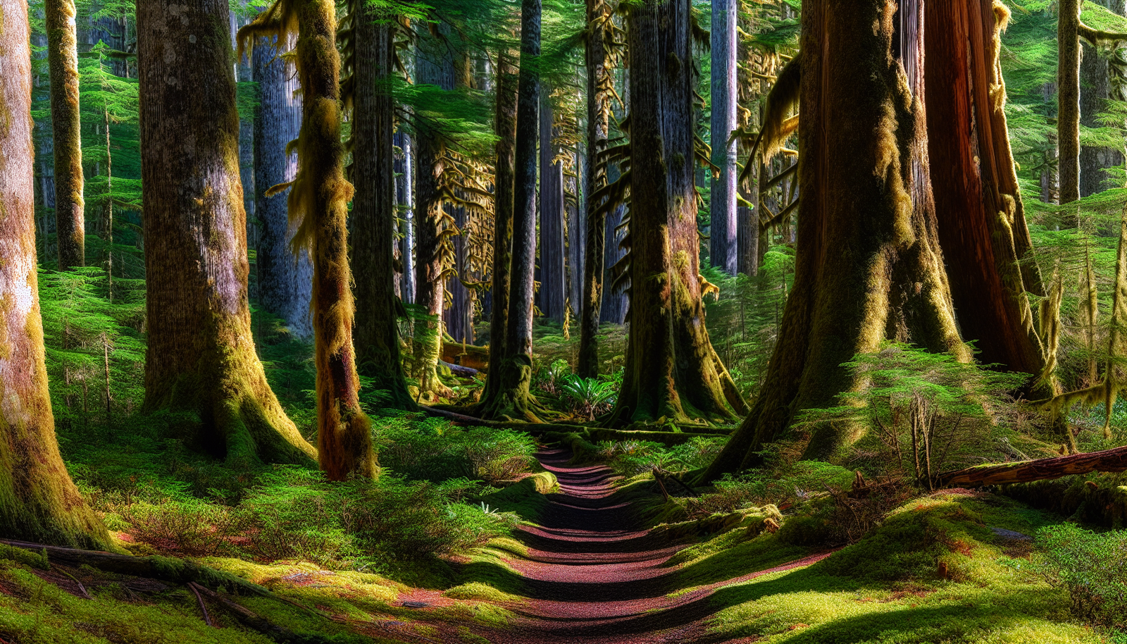 A serene forest trail in the Great Bear Rainforest