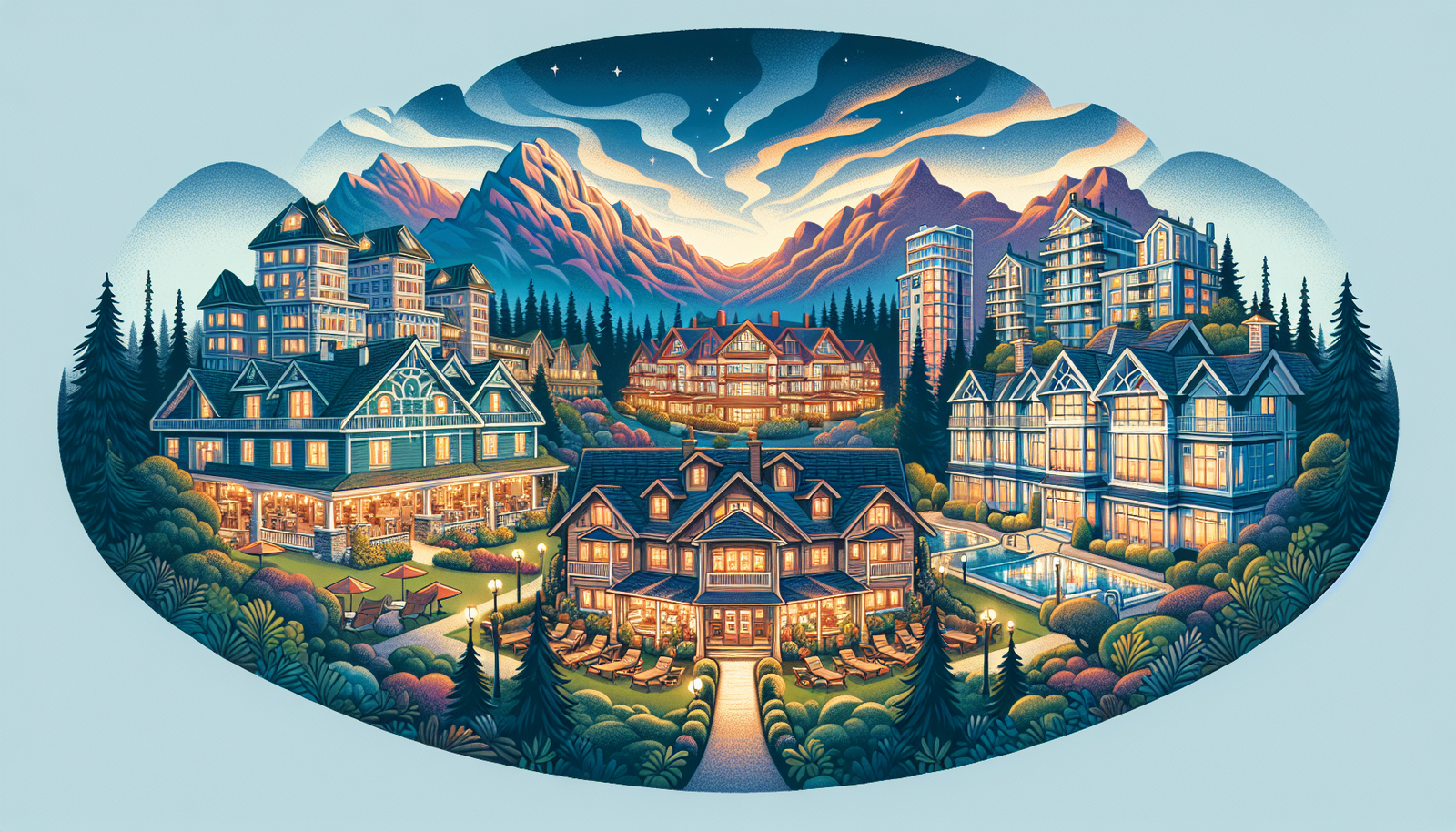 Illustration of various types of Squamish hotels