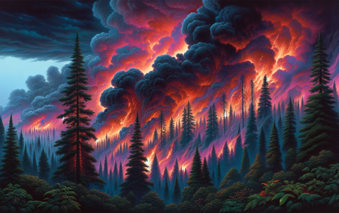 Illustration of a wildfire in British Columbia