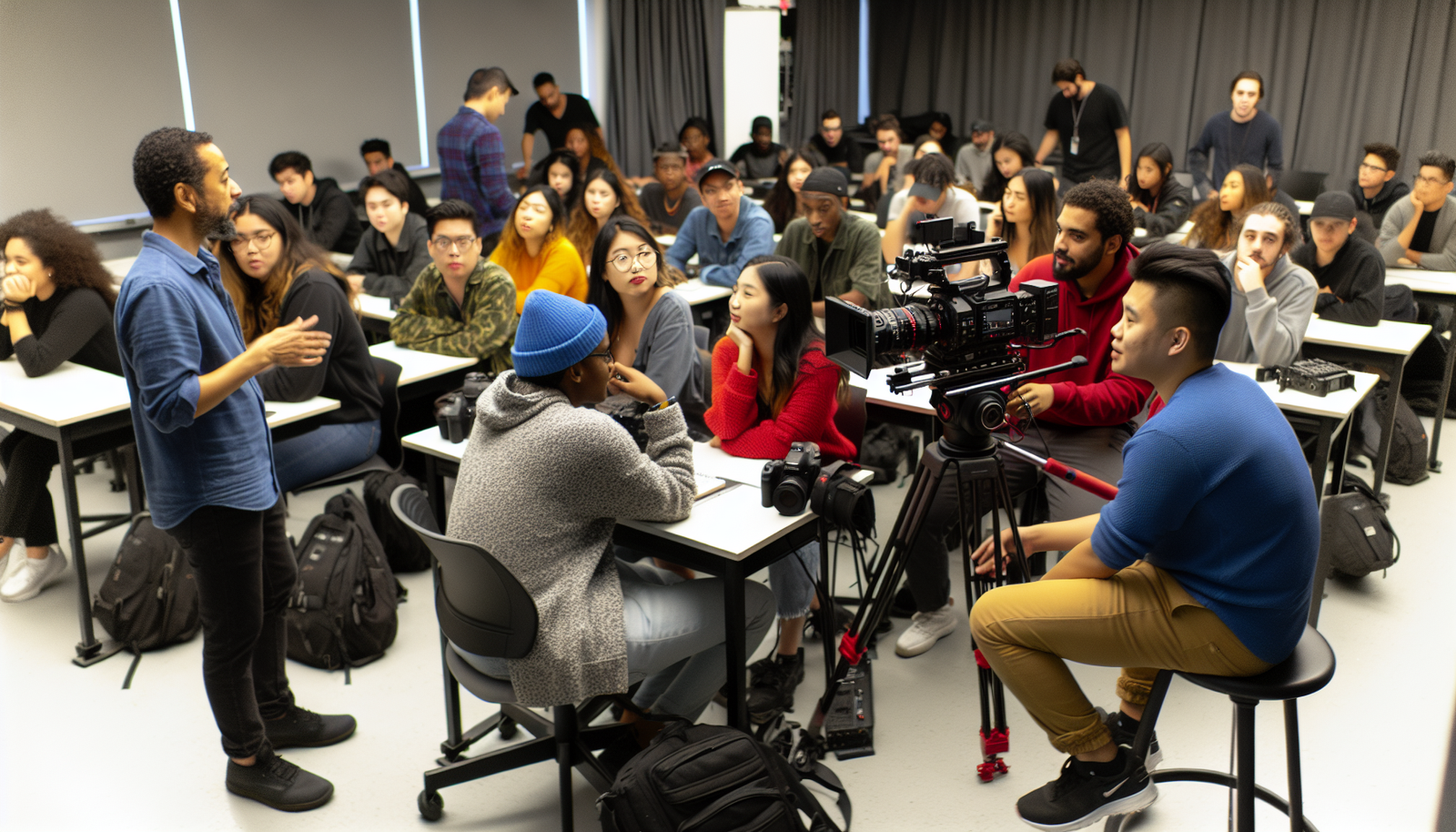 Film students attending a workshop at a film institute in Vancouver