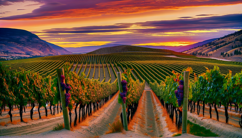 Vineyards in Okanagan Valley at sunset