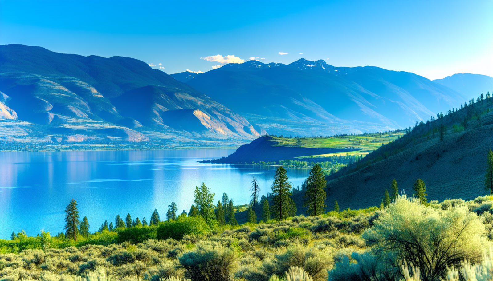 Scenic view of Osoyoos Lake with mountains in the background