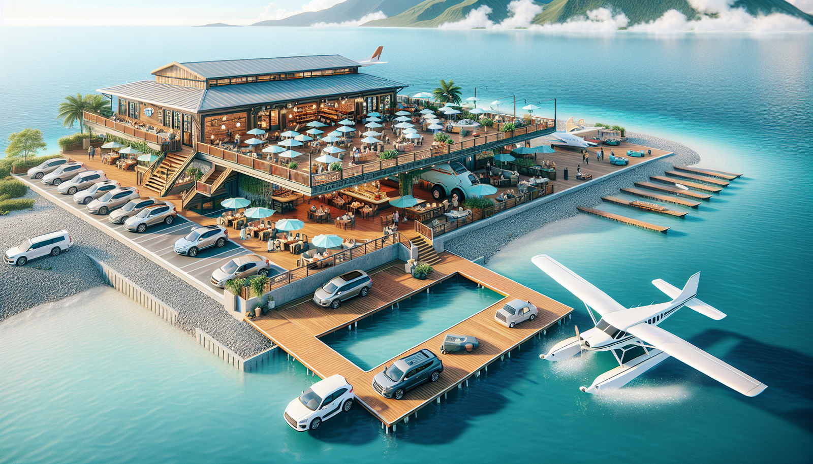 Seaplane terminal with complimentary amenities