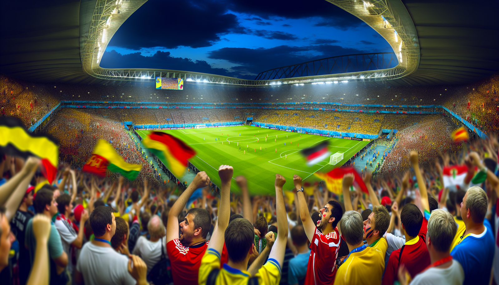 Soccer fans cheering in a stadium