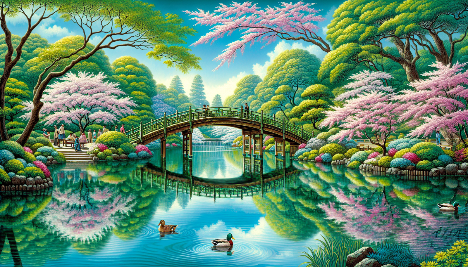 Illustration of Ohtaki Park and Duck Pond Bridge in Lake Cowichan