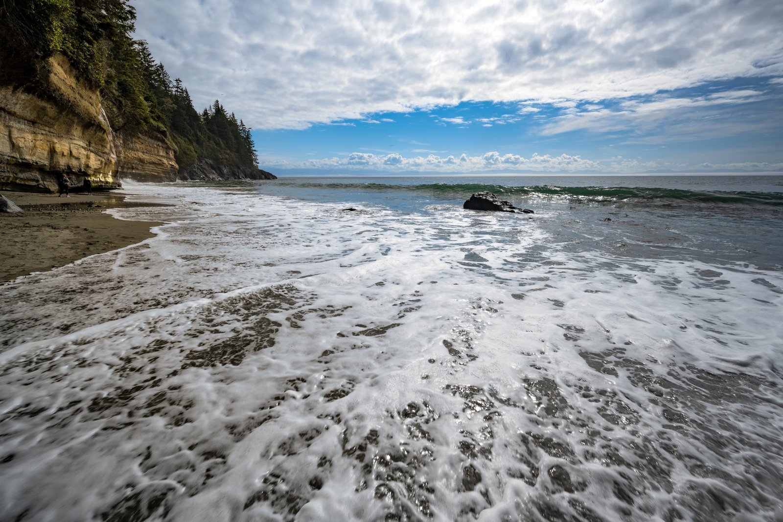 High Angle shot of the ocean waves. Mystic Beach, Juan de Fuca Trail, Vancouver Island, BC