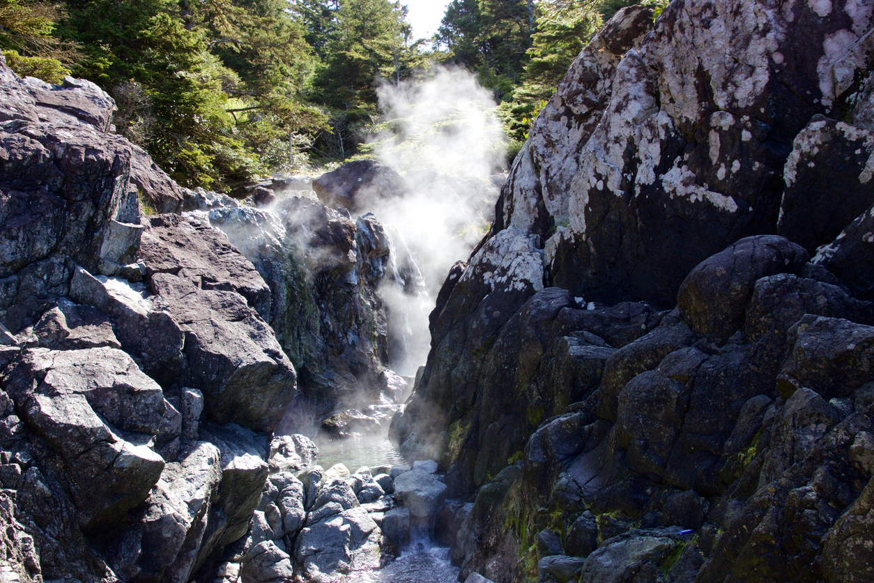 Steaming thermal waters at Hot Springs Cove near Tofino