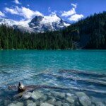 Middle Joffre Lake in the summertime with a glacial view.