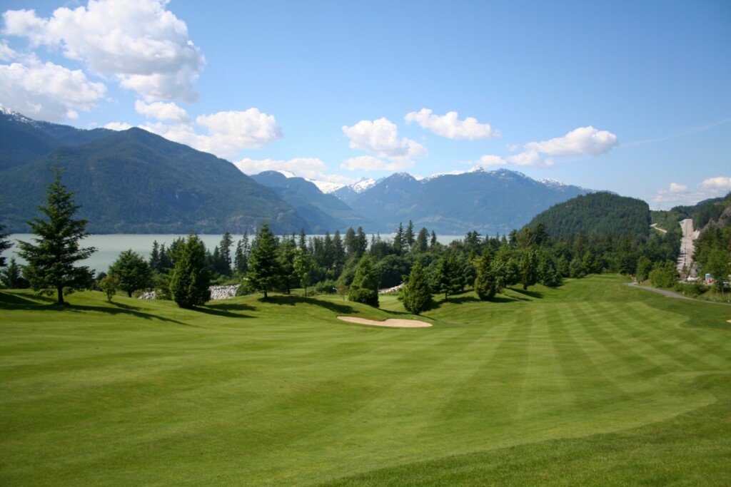 Golf course fairway in Furry Creek overlooking Howe Sound