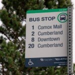 Bus stop sign in Courtenay, Comox Valley on Vancouver Island.