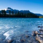 Sunrise on the mountains by the Skeena River in northern British Columbia.