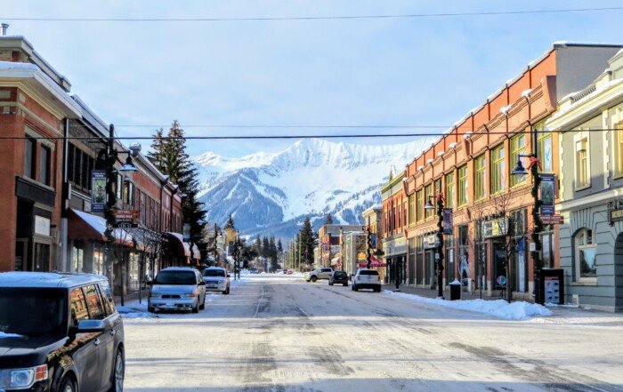 A view down the streets of downtown Fernie (A popular ski town in the Rockies).