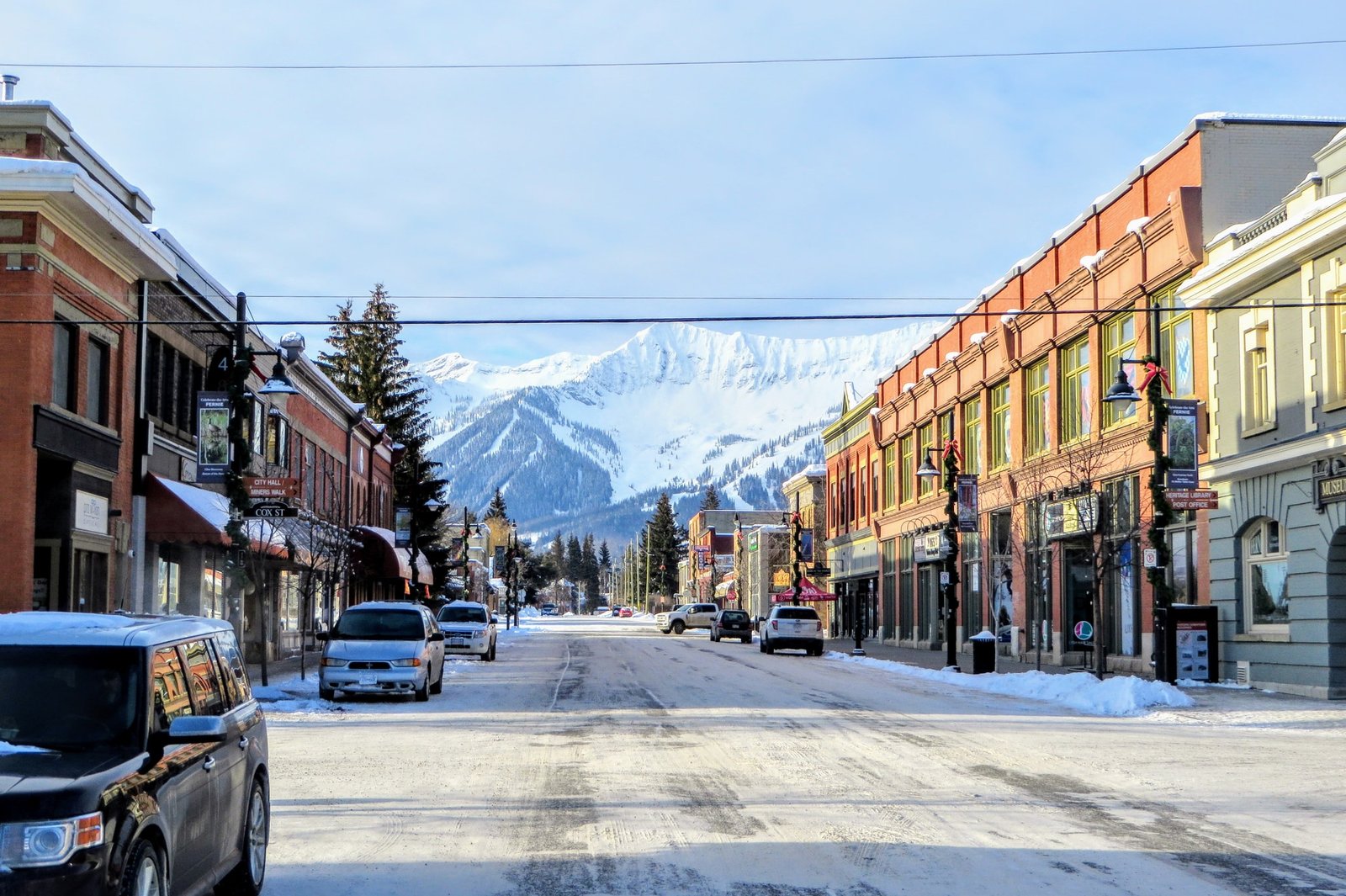 A view down the streets of downtown Fernie (A popular ski town in the Rockies).