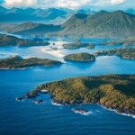 Aerial shot with Clayoquot Sound (near Tofino), Vancouver Island.