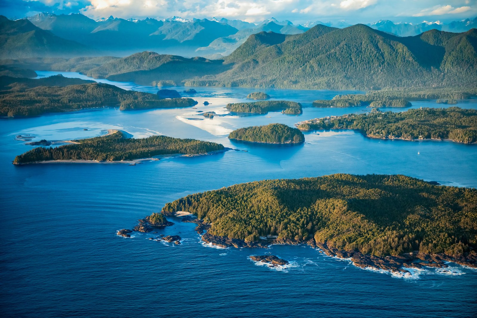 Aerial shot with Clayoquot Sound (near Tofino), Vancouver Island.