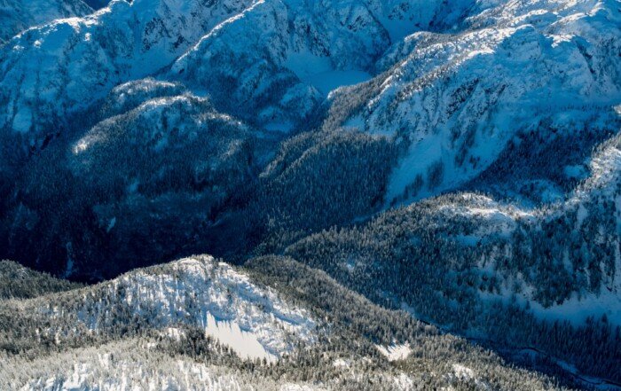 Alpine view of Pinecone Burke Provincial Park in Winter