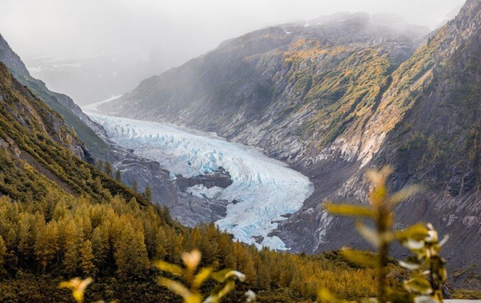 Bear Glacier descends towards Strohn Lake, down Bear River Pass.