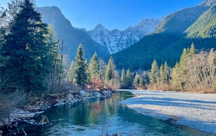 Snow-capped mountains in Golden Ears Provincial Park.