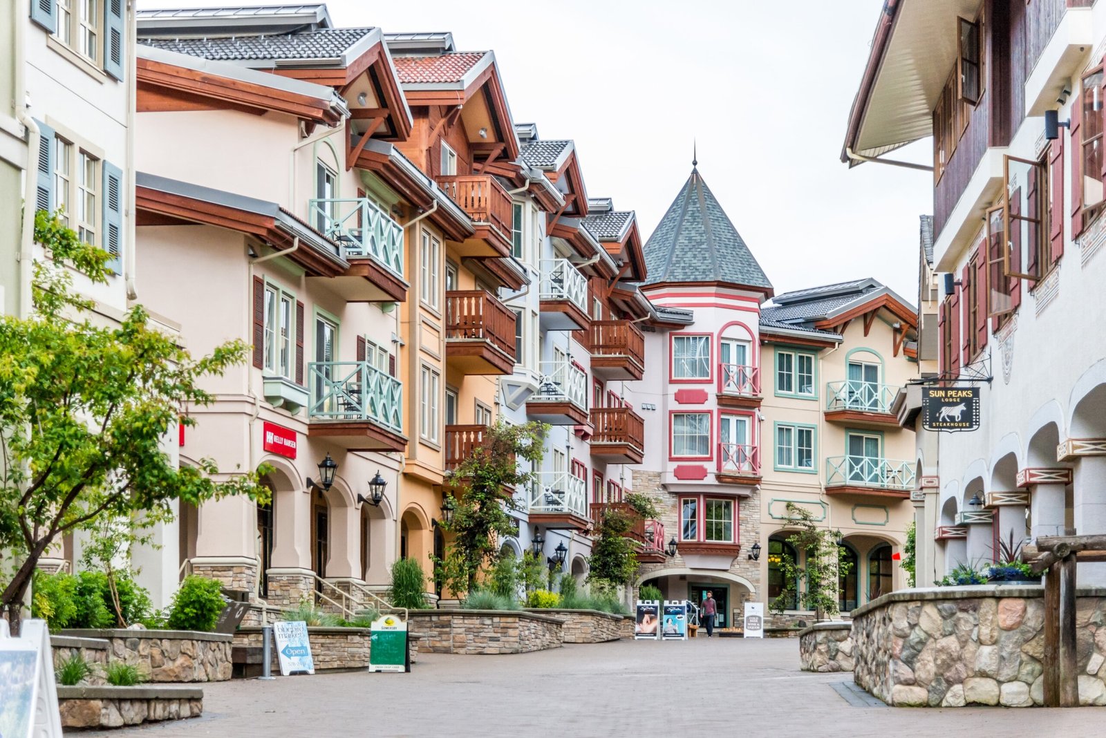 Sun Peaks is famous for its winter snow sports and ski lodges.