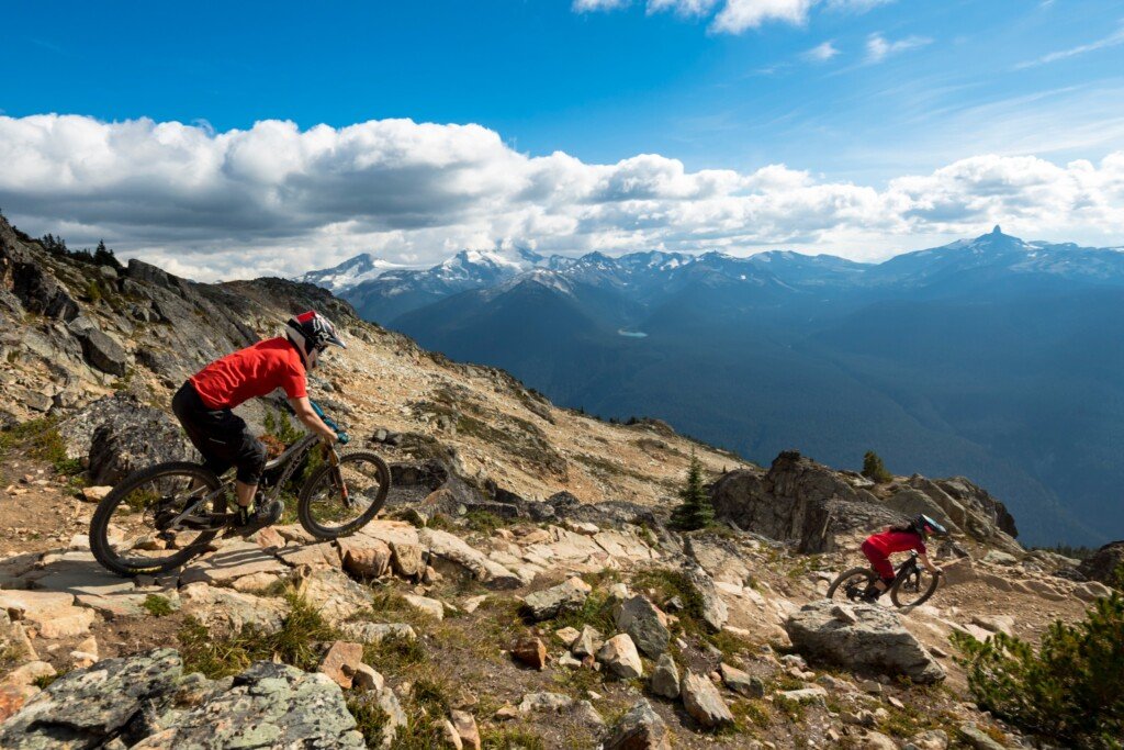 Alpine riding on the "Top of the World" trail at Whistler's Bike Park.