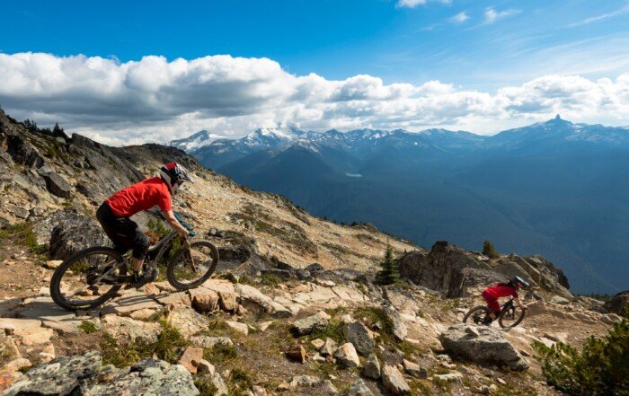 Alpine riding on the "Top of the World" trail at Whistler's Bike Park.